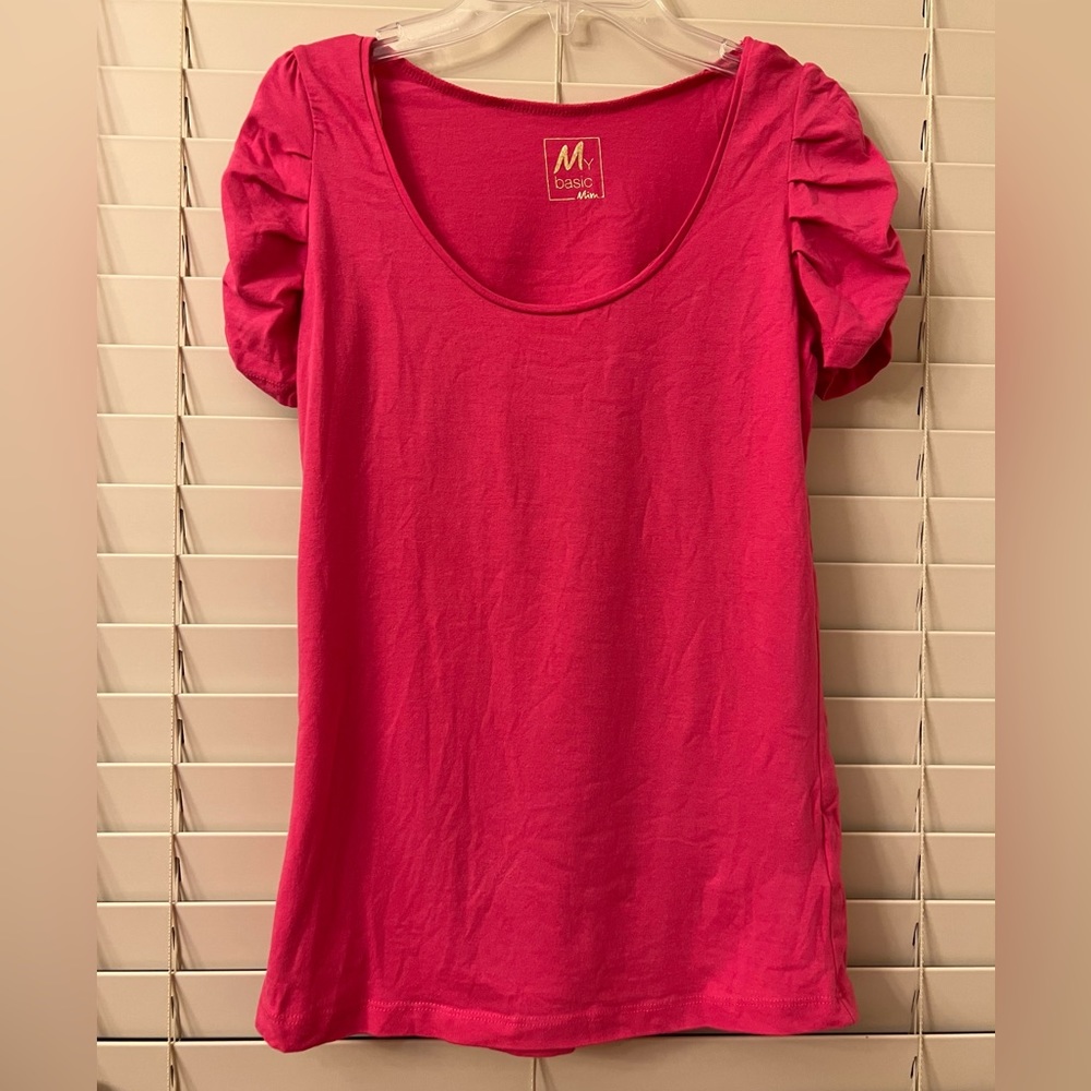 My Basic Mim Juniors Size Medium Fuchsia Pink Puff Sleeve Blouse Top